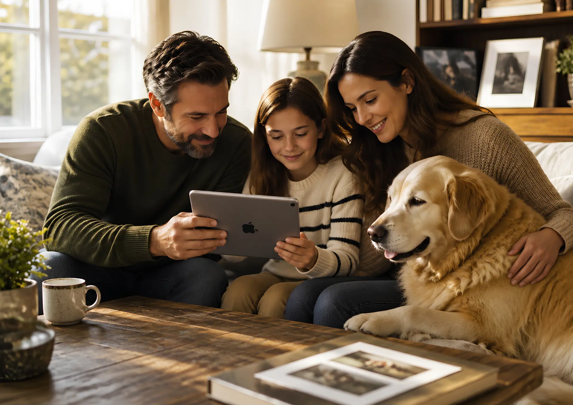 A pet owner looking through cherished photographs of their pet
